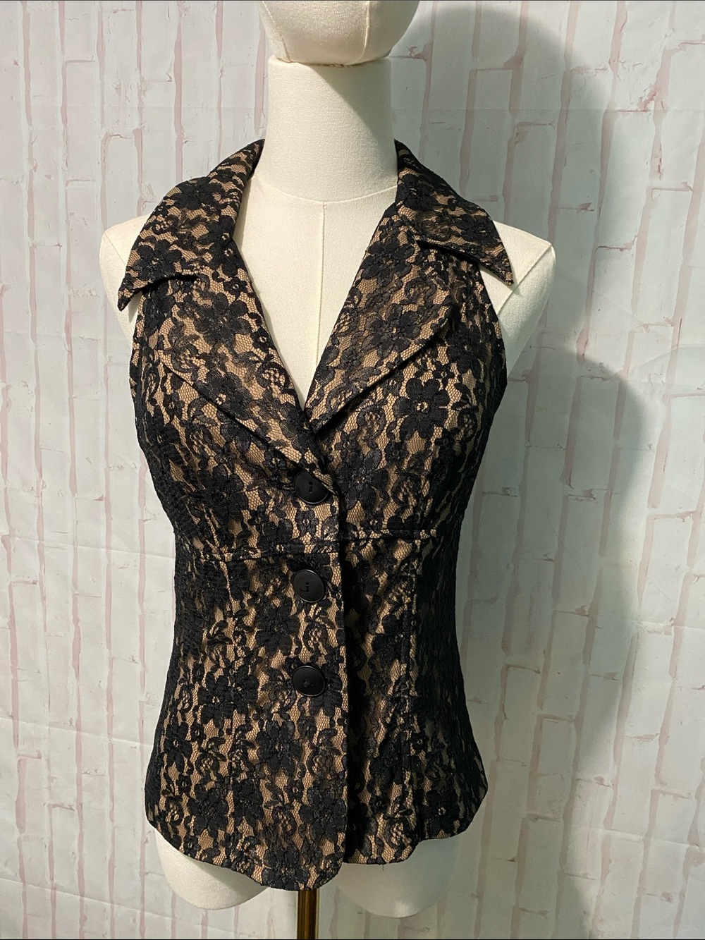 Giorgio Fiorlini VTG Y2K Black Lace Sleeveless Top size 7/8